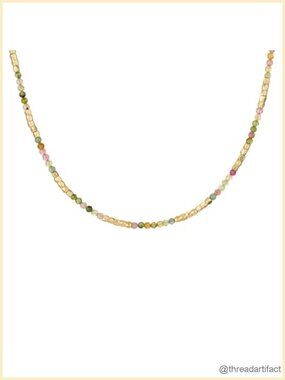 Beaded Choker Necklace Gemstone 14K Gold Plated Dainty Handmade Chain